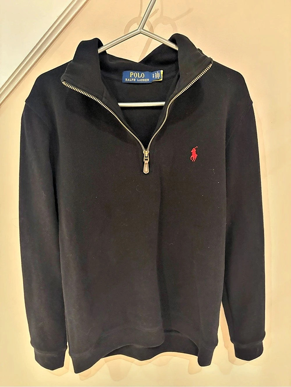 Polo Ralph Lauren Men’s Black ¼ Zip Sweatshirt Red Embroidered Logo